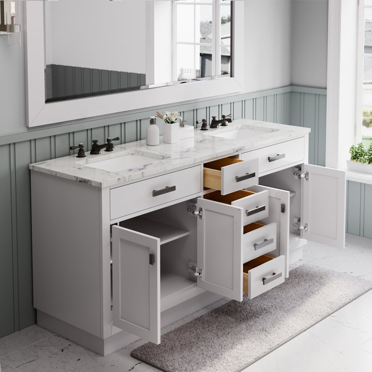 Hartford 72" Pure White Double Sink Bathroom Vanity with Carrara Marble