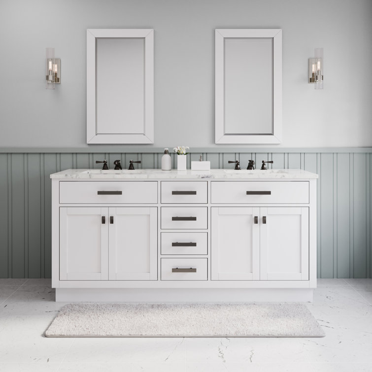 Hartford 72" Pure White Marble Double Sink Vanity with Mirror