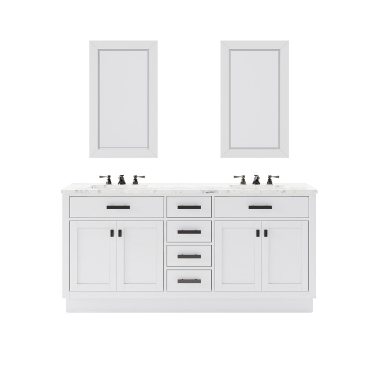 Hartford 72" Pure White Marble Double Sink Vanity with Mirror