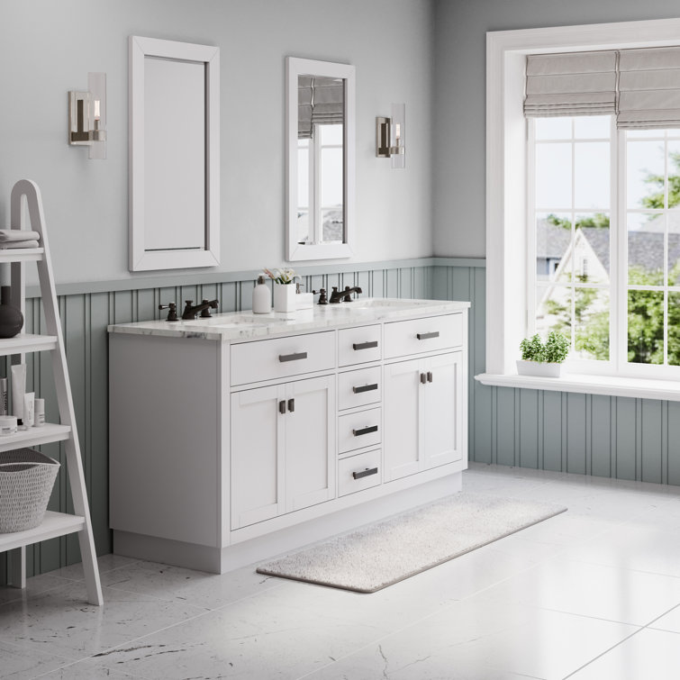 Hartford 72" White Carrara Marble Double Sink Vanity with Mirrors