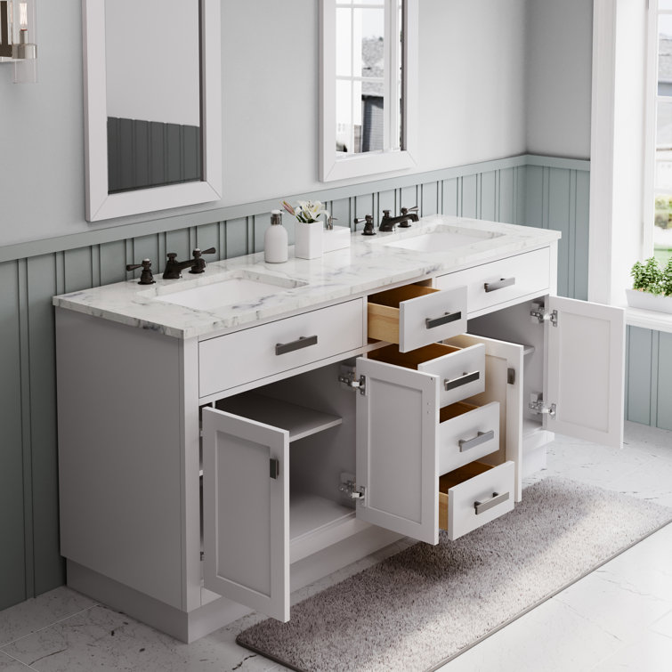 Hartford 72" Pure White Marble Double Sink Vanity with Mirror