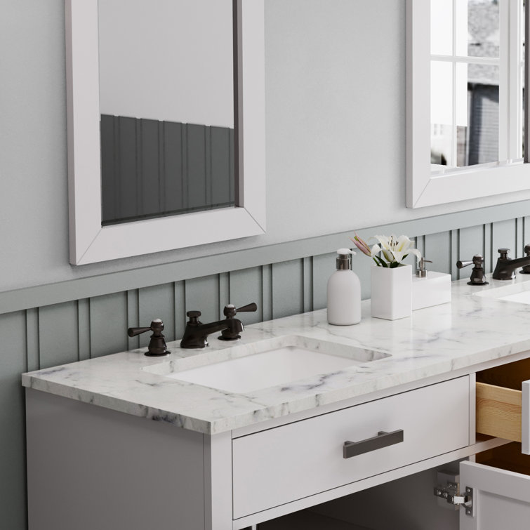 Hartford 72" Pure White Marble Double Sink Vanity with Mirror