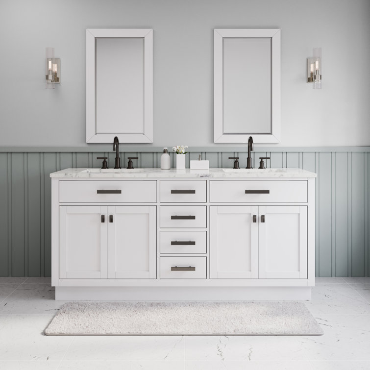 Hartford 72" Pure White Double Sink Vanity with Carrara Marble Countertop