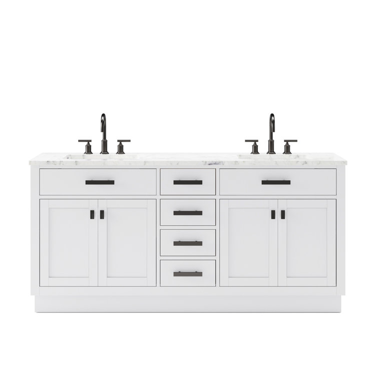 Hartford 72" Pure White Double Sink Vanity with Carrara Marble Countertop