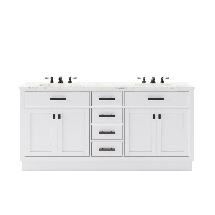 72'' White Double Bathroom Vanity with Carrara Marble Top