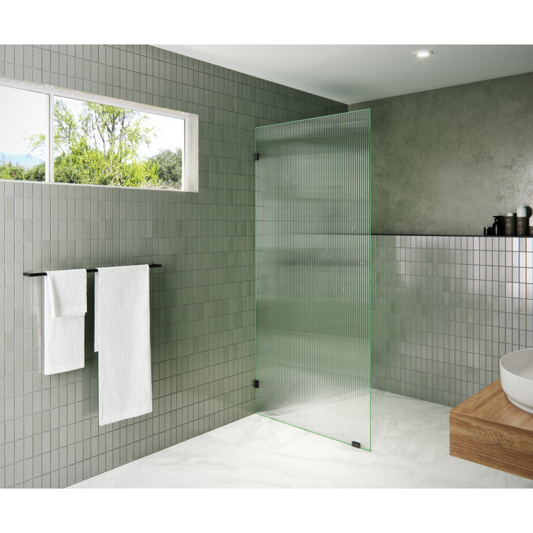 Gaia 36" x 78" Frameless Fluted Frosted Glass Shower Panel with Matte Black Hardware