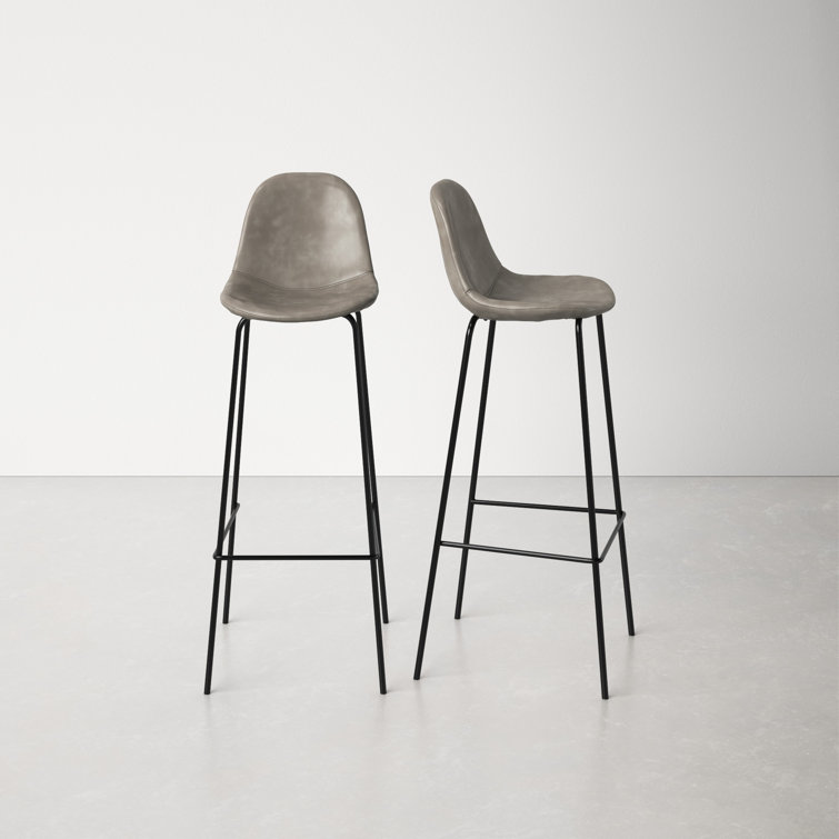 Modern Smoke Gray Faux Leather and Metal Barstool Set of 2
