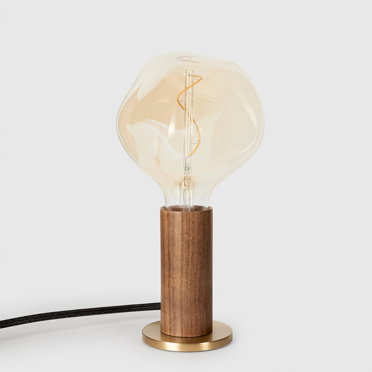 Walnut and Brass Minimalist Table Lamp with LED Bulb