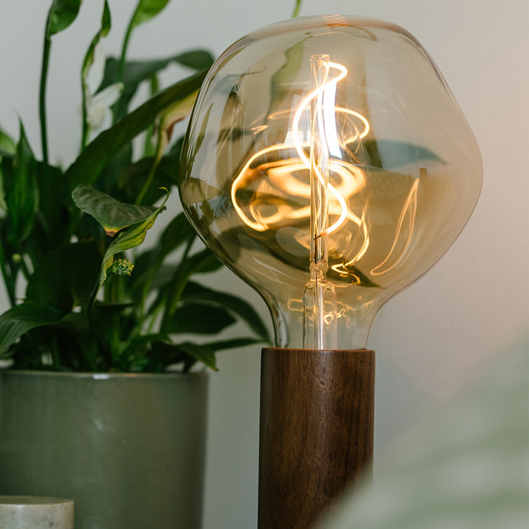 Walnut and Brass Minimalist Table Lamp with LED Bulb