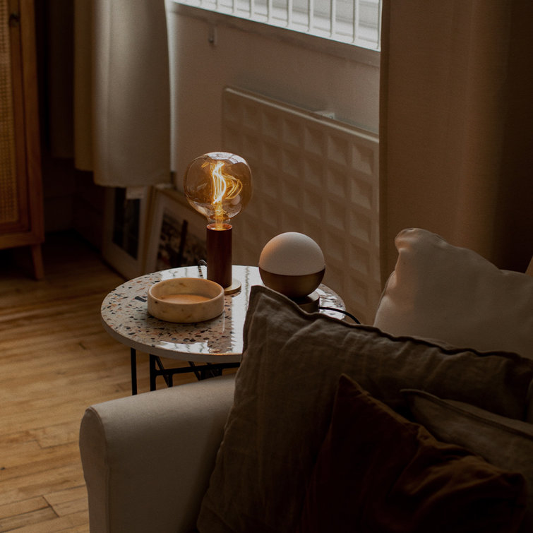Walnut and Brass Minimalist Table Lamp with LED Bulb