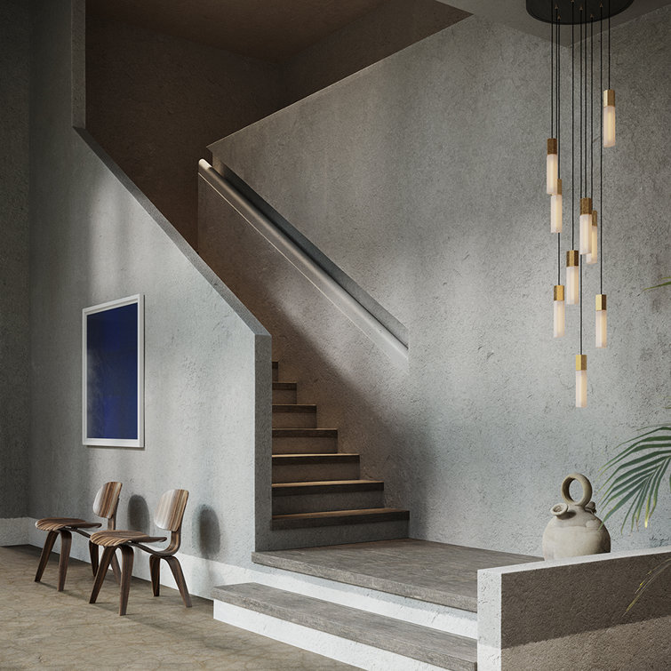 Ethereal Basalt 9-Light Hexagonal Brass & Glass LED Pendant