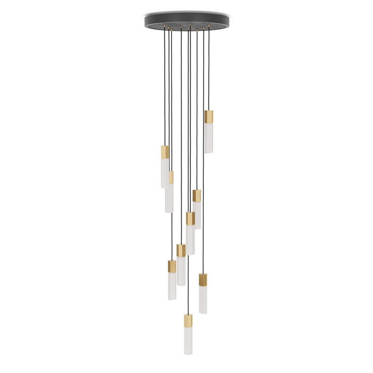 Ethereal Basalt 9-Light Hexagonal Brass & Glass LED Pendant