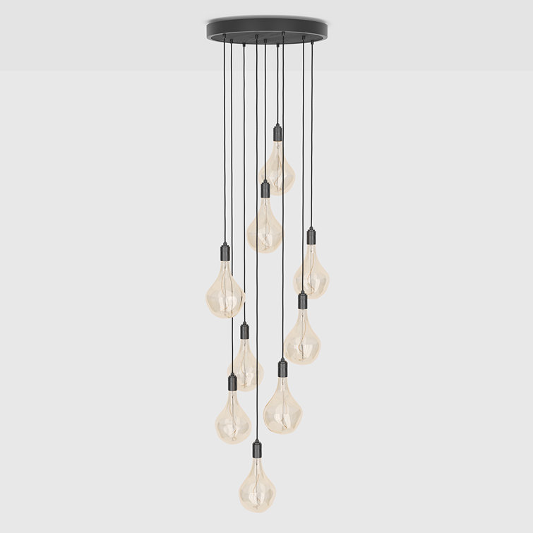 Black Glass Globe Nine Pendant Light with Graphite Canopy