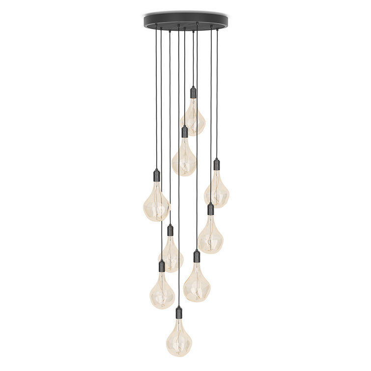 Black Glass Globe Nine Pendant Light with Graphite Canopy