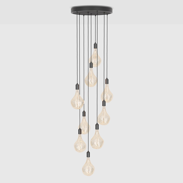 Black Glass Globe Nine Pendant Light with Graphite Canopy