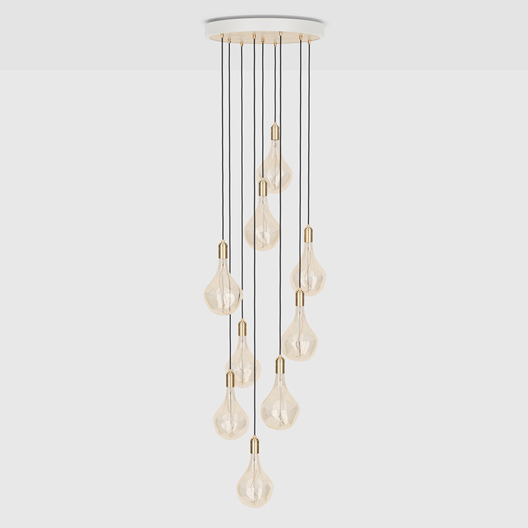 Spiral Fibonacci Organic Hand-Blown Glass & Brass 9-Light Pendant