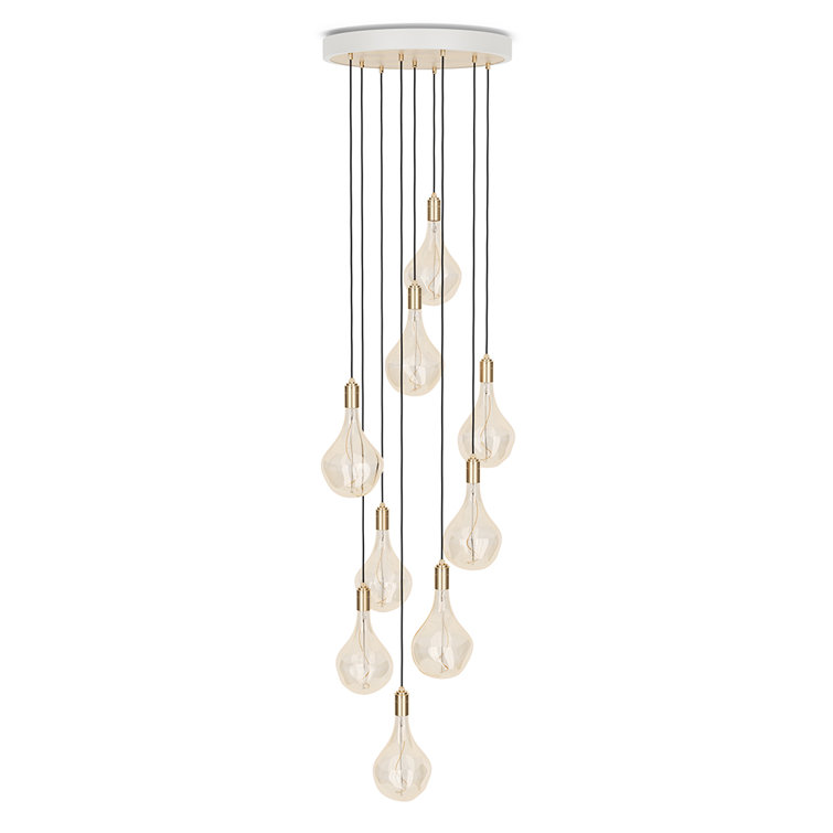 Spiral Fibonacci Organic Hand-Blown Glass & Brass 9-Light Pendant