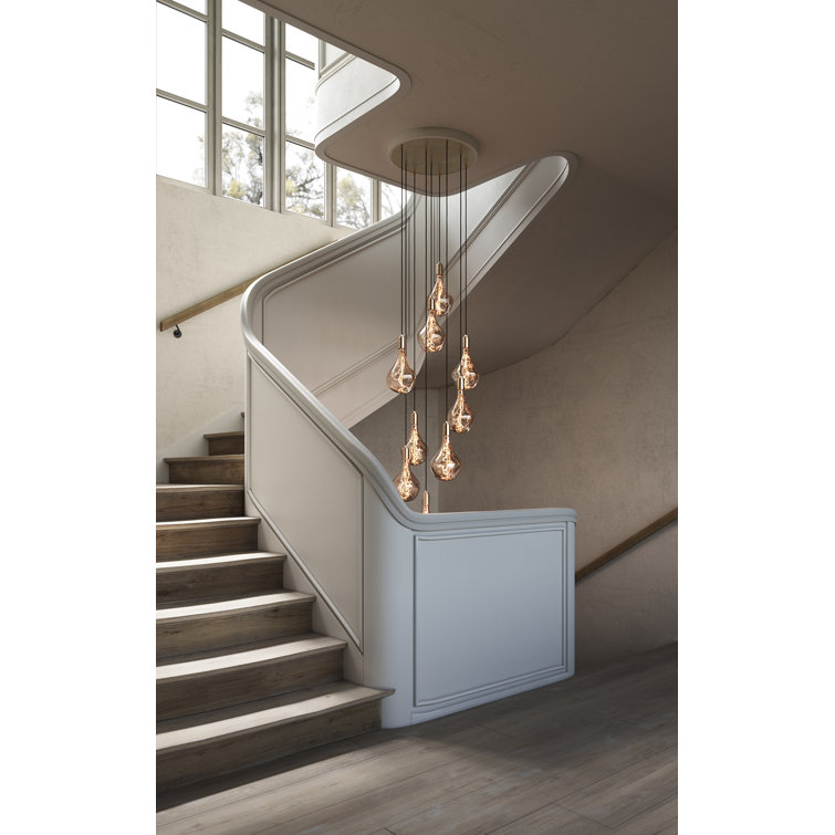Spiral Fibonacci Organic Hand-Blown Glass & Brass 9-Light Pendant