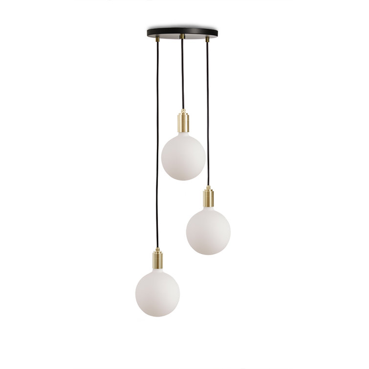 Sculptural Triple Globe LED Pendant Light with Brass Accents