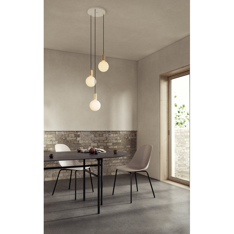 Sculptural Triple Globe LED Pendant Light with Brass Accents