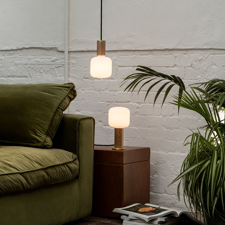 Mini Oblo Matte-White Glass & Oak Contemporary Pendant Light