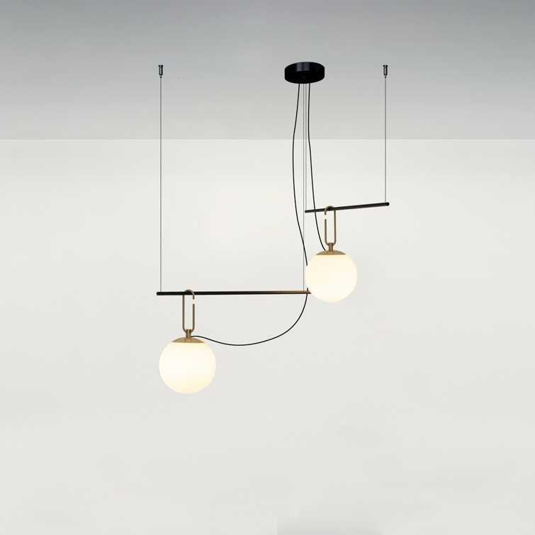 Elegant Cluster Globe Pendant Light in Brushed Brass and White Glass