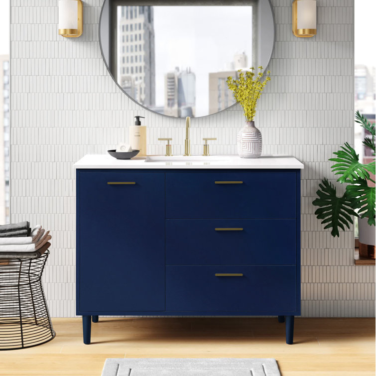 Blue 42'' Single Bathroom Vanity with Engineered Marble Top