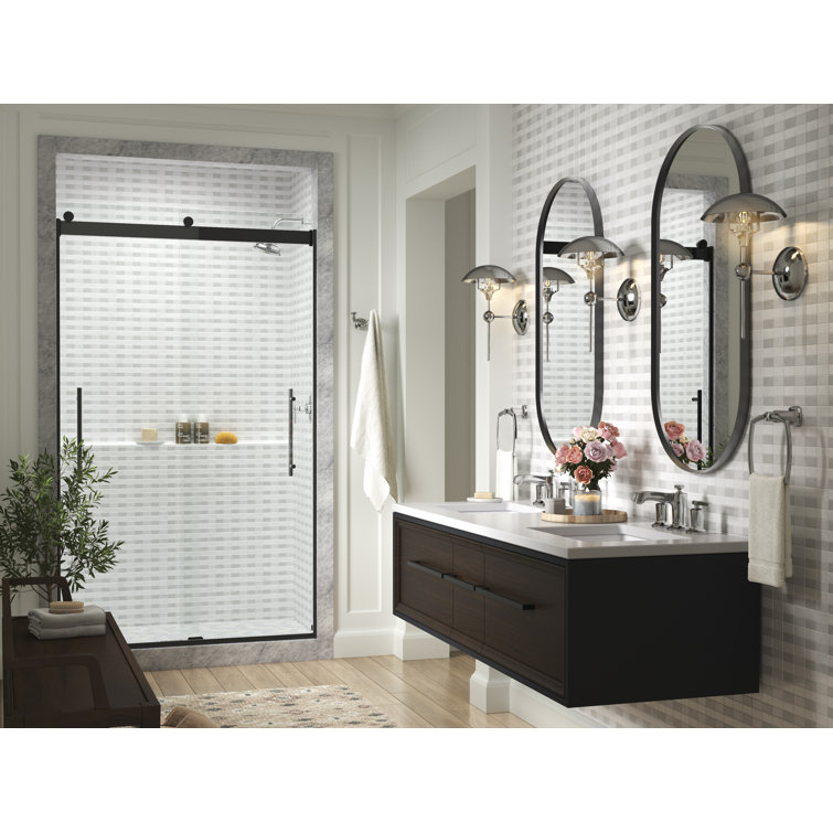 Matte Black Frameless Sliding Shower Door with Clear Glass