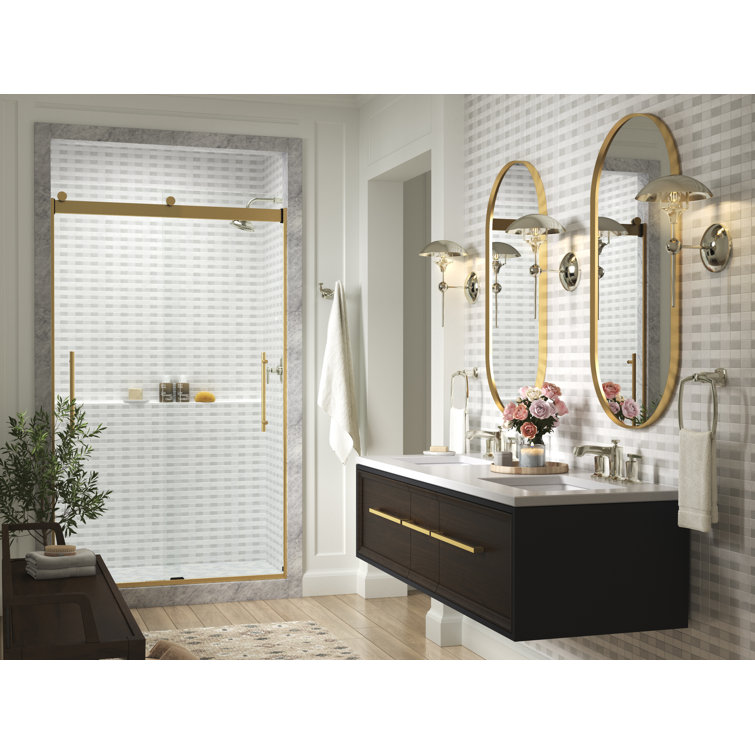 Gold and Clear Frameless Sliding Shower Door with Crystal Clear Glass
