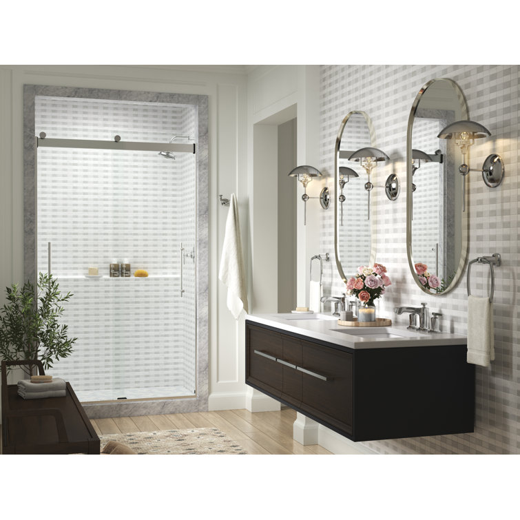 Levity Plus Frameless Silver Sliding Shower Door with Clear Glass