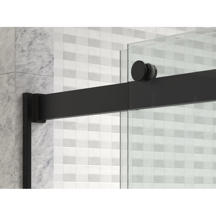 Matte Black Sliding Shower Door with Clear Glass Panels