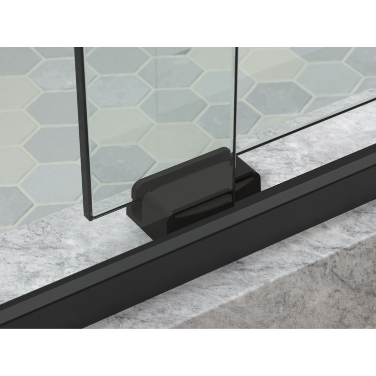 Matte Black Sliding Shower Door with Clear Glass Panels