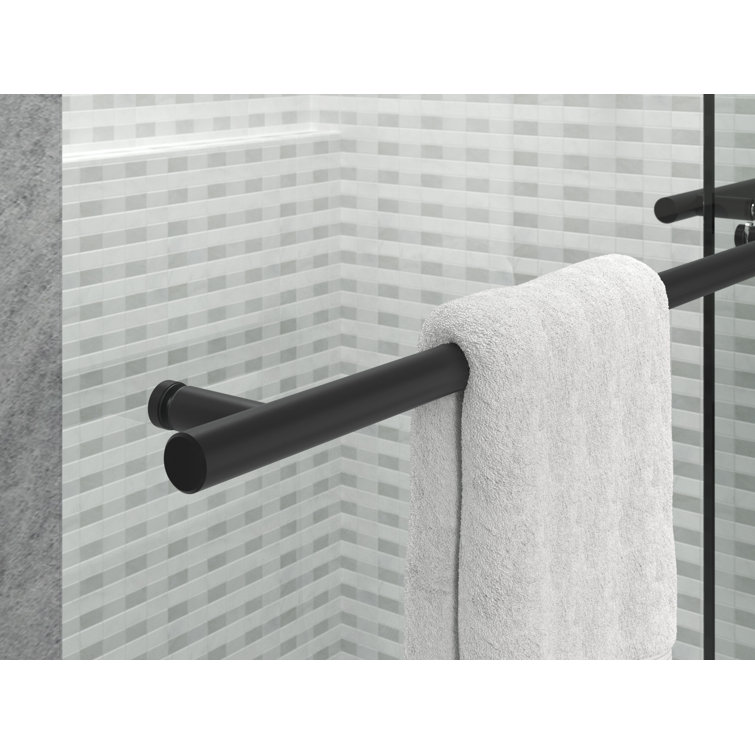 Matte Black Sliding Shower Door with Clear Glass Panels