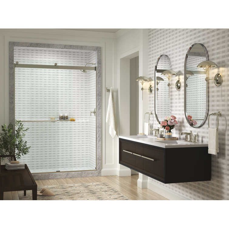 Matte Black Sliding Shower Door with Clear Glass Panels