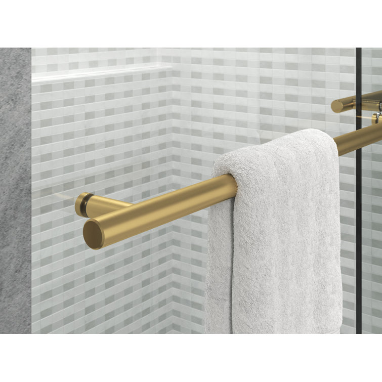 Vibrant Brushed Moderne Brass Frameless Sliding Bath Door with Clear Glass
