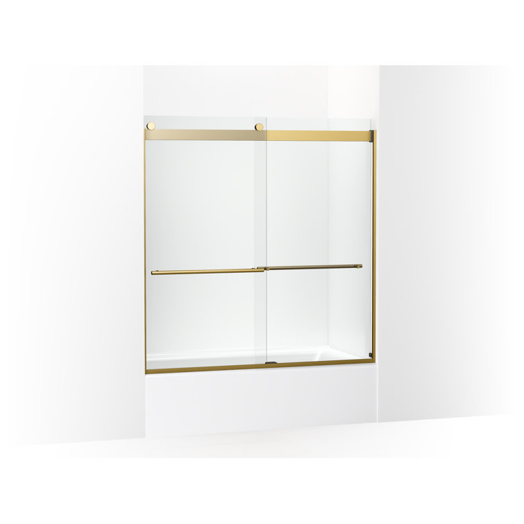 Vibrant Brushed Moderne Brass Frameless Sliding Bath Door with Clear Glass