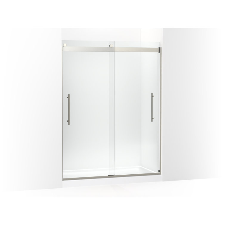 Modern Frameless Clear Glass Sliding Shower Door with Nickel Hardware