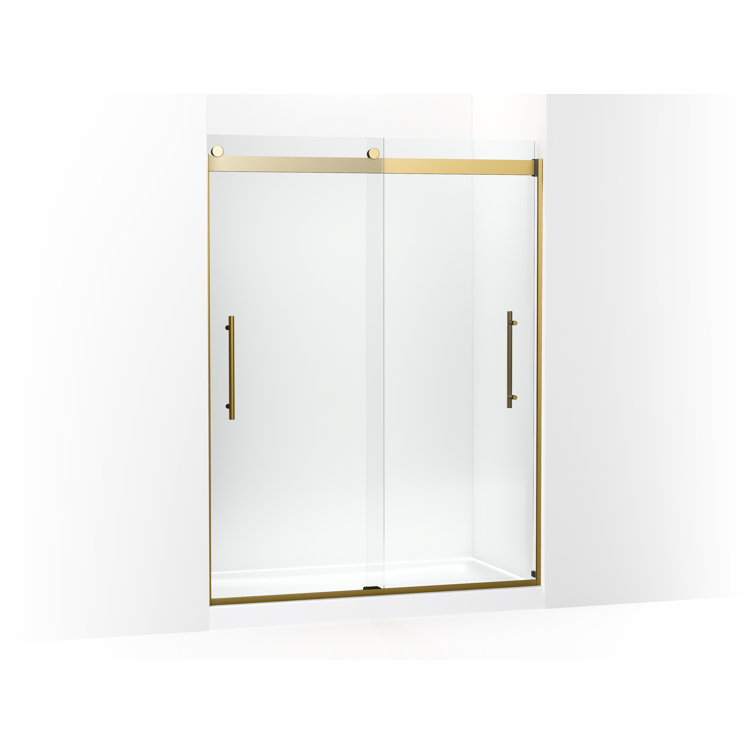 Gold and Clear Frameless Sliding Shower Door with Crystal Clear Glass