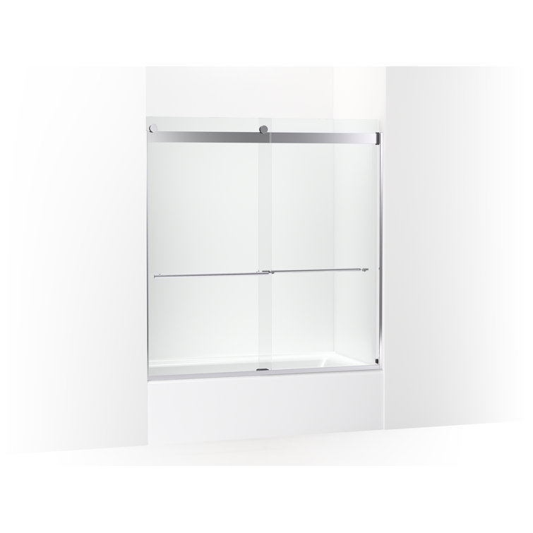 Crystal Clear Frameless Sliding Bath Door with Polished Silver Frame