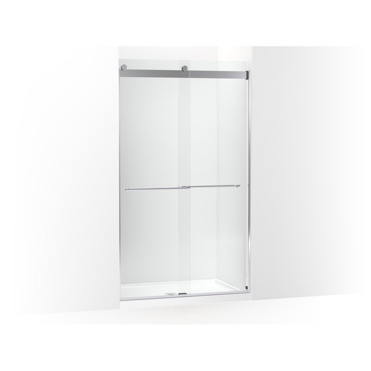 Bright Polished Silver Frameless Sliding Shower Door with Clear Glass