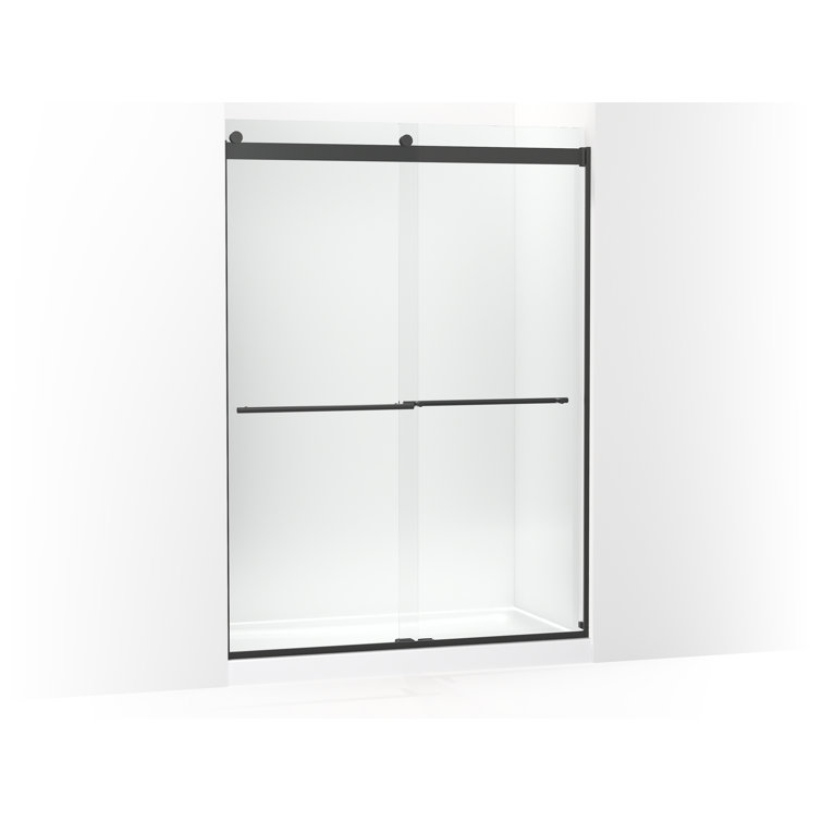 Matte Black Sliding Shower Door with Clear Glass Panels