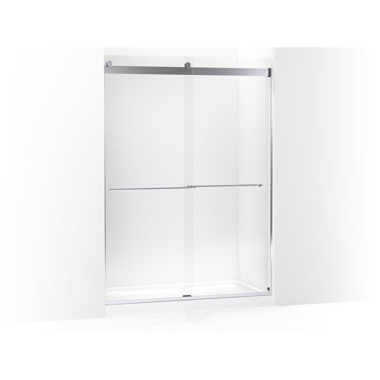 Levity Plus Silver Sliding Shower Door with Crystal Clear Glass