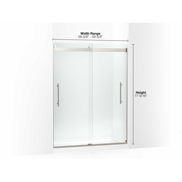 Modern Frameless Clear Glass Sliding Shower Door with Nickel Hardware