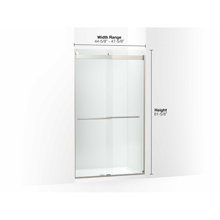 Levity Frameless Sliding Shower Door with Anodized Brushed Nickel Finish and Crystal Clear Glass