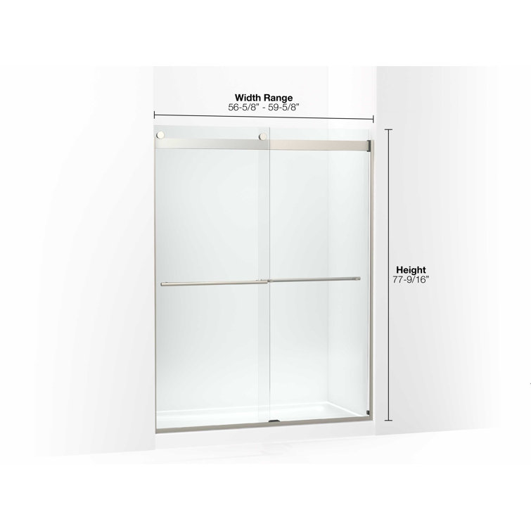 Levity Plus Frameless Silver Sliding Shower Door with Clear Glass