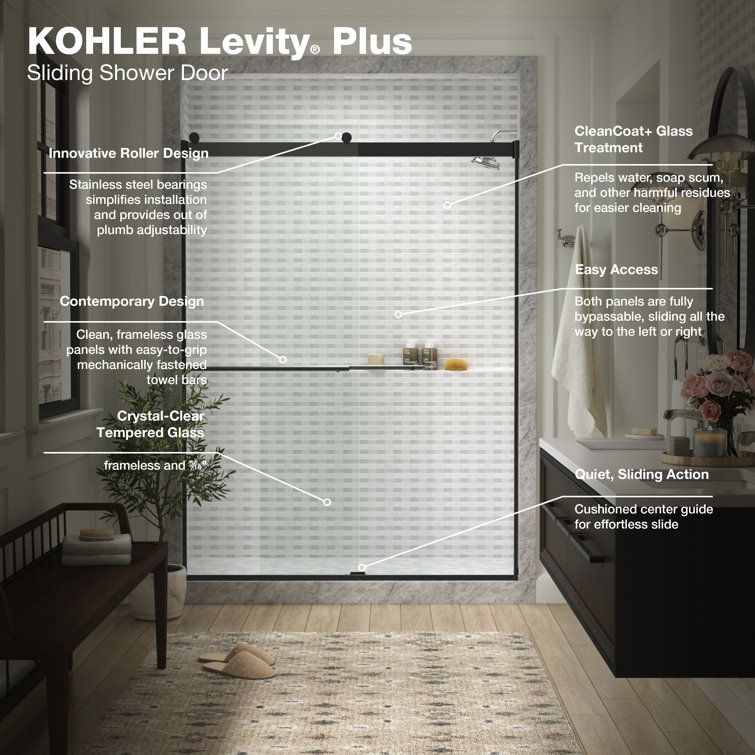 Matte Black Frameless Sliding Shower Door with Clear Glass
