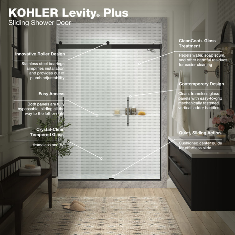 Levity Plus Frameless Sliding Shower Door with Matte Black Finish