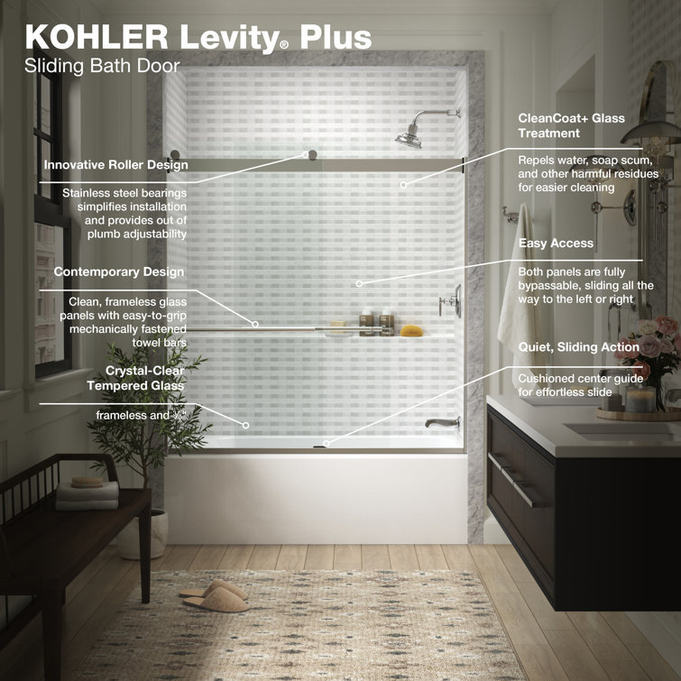 Crystal Clear Frameless Sliding Bath Door with Polished Silver Frame