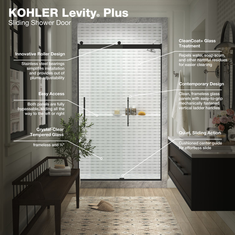 Matte Black Frameless Sliding Shower Door with Clear Glass