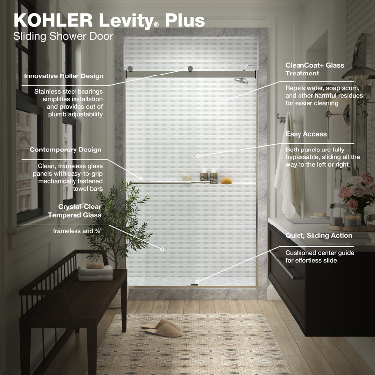 Bright Polished Silver Frameless Sliding Shower Door with Clear Glass